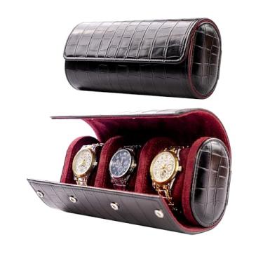 Imagem de MR.OKAY Estojo de viagem para 3 relógios - estojo de couro clássico com textura soberba. (rolo de relógio portátil ou organizador para armazenamento e exibição). Presente de festival para homens, tudo