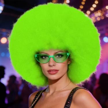 Imagem de Touca de cabelo + óculos de sol peruca afro verde feminina perucas malucas para adultos perucas engraçadas para adultos mulheres peruca afro colorida balançante colorida colorida festa de carnaval