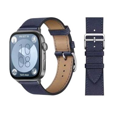 Imagem de IENYU Pulseira retrô para Huawei Watch Fit 3 pulseira de couro bovino italiano de substituição rápida Correa para Huawei Fit 3 Fit 2 Watch Band (Deep Navy B21, serve para 2)