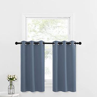Imagem de Cortinas curtas de janela para cozinha, decoração de casa com ilhós sólidos top blackout cortinas com isolamento térmico para janela de café, L 106 x C 91 cm 3 cm, azul pedra, 1 painel