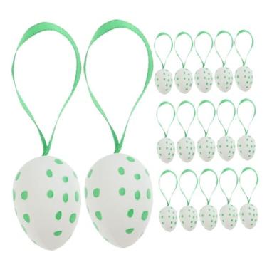 Imagem de DECHOUS 50 peças de enfeites de ovos de Páscoa para pendurar com padrão de pontos, bolas decorativas falsas com fita para primavera, fazenda, cesta de árvores, decoração criativa e festiva