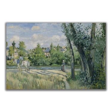 Imagem de Yomcut Arte de parede em tela Camille Pissarro - Pôster de pontoise de luz solar na estrada - Arte impressionista francesa, pintura a óleo de paisagem famosa, decoração de parede moderna para casa