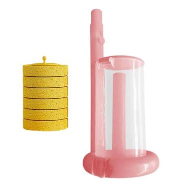 Imagem de Baoblaze Conjunto de escova de vaso sanitário com suporte para fixação na parede, limpeza profunda e 6 refis para hotel, casa e dormitório. Ideal para limpeza, Rosa