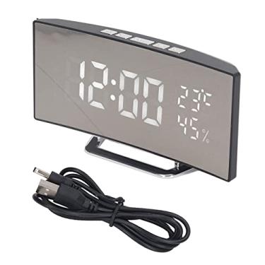 Imagem de Relógio digital LED com tela grande, espelho de mesa, despertador eletrônico com tela de temperatura e umidade, brilho de 3 níveis, soneca, USB, alimentado por bateria, para (Branca)
