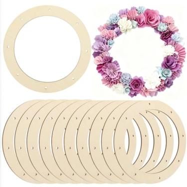 Imagem de 10 peças de guirlanda de madeira inacabada com 2,5 mm de espessura, anéis florais redondos para projetos de artesanato DIY, suprimentos para fazer guirlandas de Natal e porta de feriado (tamanho