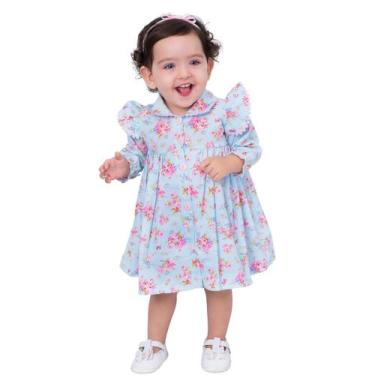 Imagem de Vestido de Bebê Menina Manga Longa Florido Lilás com Tiara 100% Algodã