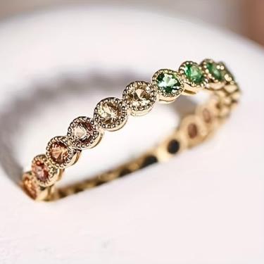 Imagem de Anéis de zircônia cúbica redondos banhados a ouro para mulheres, alianças de casamento, noivado, festas noturnas, presente, Metal, Zircônia cúbica