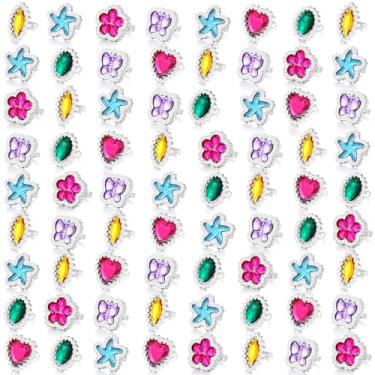 Imagem de Shappy 72 peças 72/150 peças de anéis de plástico coloridos para crianças anéis ajustáveis para fantasia de princesa carnaval acessórios de festa de chá de panela (coração, diamante, oval, borboleta