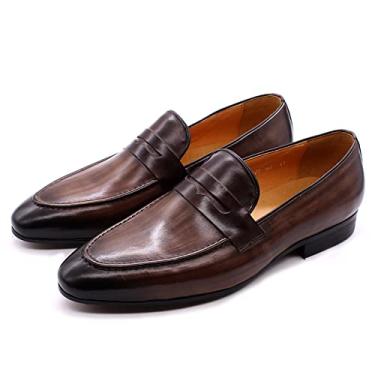 Imagem de Mocassim de couro masculino casual liso leve casual mocassim feito à mão sem cadarço para dirigir sapatos de negócios forrado de couro mocassins sapatos