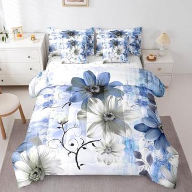 Imagem de Erosebridal Conjunto de cama em aquarela margarida em uma bolsa, 7 peças, floral chique, para meninas e mulheres, pintura a óleo em aquarela, tamanho Queen, conjunto de edredom dégradé ombré, conjunto