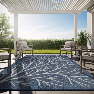 Imagem de Tapete lavável para ambientes internos e externos, 15 x 23 cm, estampa de ramo, à prova d'água, fácil de limpar, pátio, varanda, sala de estar, quarto, jardim, trailer (6 x 9 azul)
