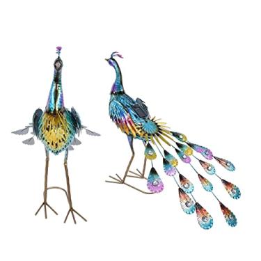 Imagem de AYNEFY Pavão Em Forma de U Com Luz de Suporte Automático, Escultura de Metal Movida a Energia Solar, 6 Horas de Iluminação, Decoração de Gramado de Jardim (Pavão grande com luz solar)