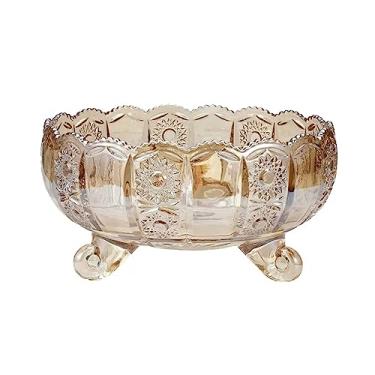 Imagem de HEXEH Fruteira moderna sala de estar mesa de café doméstica prato de frutas prato de vidro transparente dourado azul-petróleo prato de frutas bandeja de frutas (cor: C)