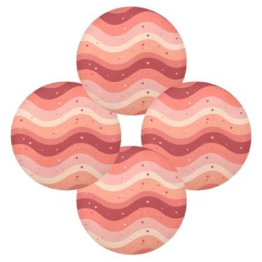 Imagem de Wassud Jogo americano conjunto de 4 tapetes de mesa redondos de ondas de coração para cozinha e jantar tapetes laváveis resistentes ao calor decoração de mesa 39 cm