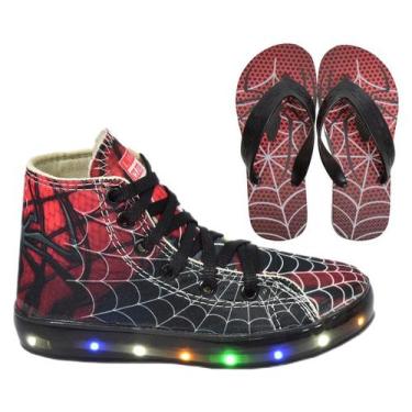 Imagem de Tênis Led Infantil Masculino Cano Alto Botinha Meninos Gamer Aranha +C