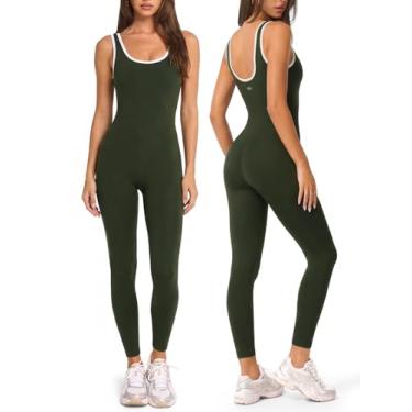 Imagem de INNO MINT Macacões femininos de treino com controle de barriga, body de ioga de compressão com gola quadrada sem mangas, roupa atlética de uma peça para academia