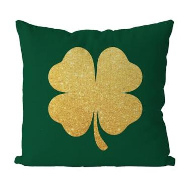 Imagem de GAGEC Capas de almofada para o dia de São Patrício 40,6 x 40,6 cm dourado trevo trevo almofadas verde decoração sofá casa fronha feliz dia de São Patrício almofadas decoração capa de almofada