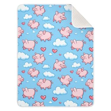 Imagem de Wassud Cobertor de bebê com estampa de porco voador para meninos e meninas, cobertor para recém-nascidos, cobertor macio para bebês 76 x 101 cm
