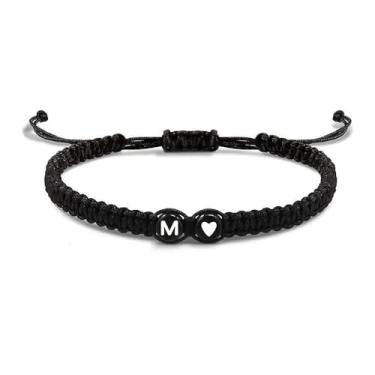 Imagem de Pulseira de corda trançada de acrílico ajustável simples com letras gravadas - Presente unissex para qualquer ocasião, Medium, Acrílico, Sem Pedra Preciosa