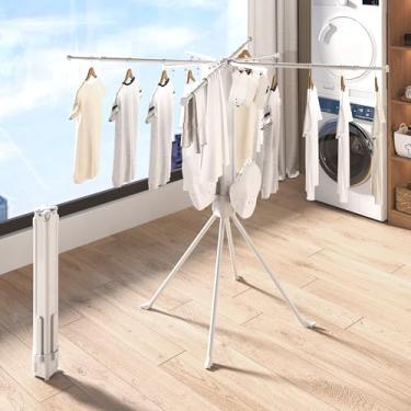 Imagem de CHAHUANV Rack de secagem de roupas independente, suporte de lavanderia dobrável com base estável, aço inoxidável + ABS, secador interno que economiza espaço, branco
