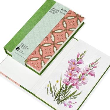 Imagem de Arrtx Caderno de desenho em aquarela, 100% algodão, 63,5 kg (300 gsm) prensado a quente, 24 folhas, lombada exposta | Perfeito para aquarela, guache, tinta e mídia mista | viagem, Plein Air Art