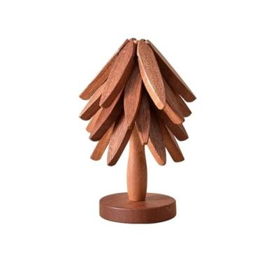 Imagem de Conjunto de tapete de mesa de nogueira de 3/4 peças de madeira dobrável natural para pratos quentes, tigela de bule de chá, suporte para casa (amarelo claro, grande)