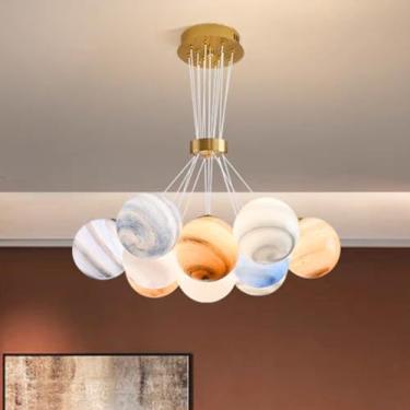 Imagem de Lustre Criativo Planeta Pendente G9 para Interiores, Luminária Decorativa Esférica em Formato de Bolha, Lustre de Vidro com Bolas, Ideal para Restaurantes, Quartos de Meninos e Meninas, Lumi