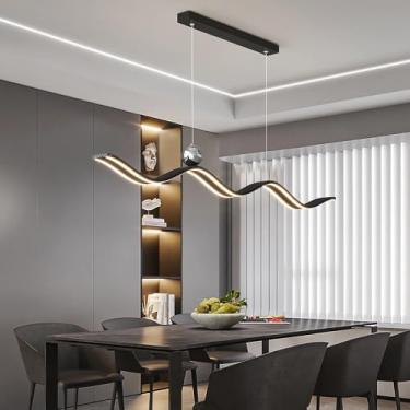 Imagem de Luminária pendente LED de 100 cm para ilha de cozinha, sala de jantar, lustre linear com intensidade ajustável e controle remoto, ideal para mesa de jantar, cozinha, escritório, bar e loja (