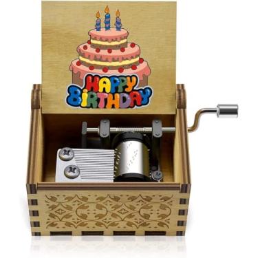 Imagem de Kafete Mini caixa de música colorida de madeira de feliz aniversário, manivela, vintage, clássica, caixa musical, presente de aniversário para mãe, pai, filha, filho, adolescentes amigos