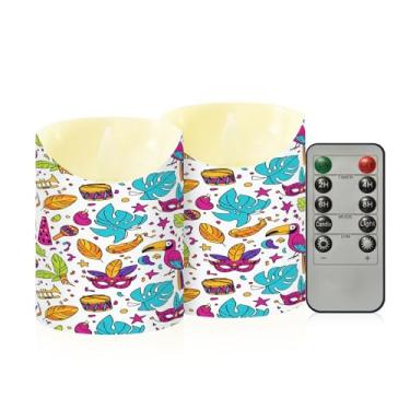 Imagem de Wassud Pacote com 2 velas coloridas de carnaval tropicais sem chama com controle remoto, velas realistas cintilantes com temporizador, velas decorativas para Natal, casamento, festa, decoração de casa