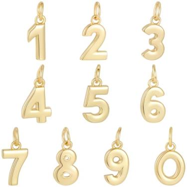 Imagem de Beebeecraft 1 caixa com 10 estilos, pingentes de números banhados a ouro 18 K, pingentes de metal digital de 0 a 9 figuras com anéis de salto para colar, brinco, pulseira, chaveiro, joias, descobertas