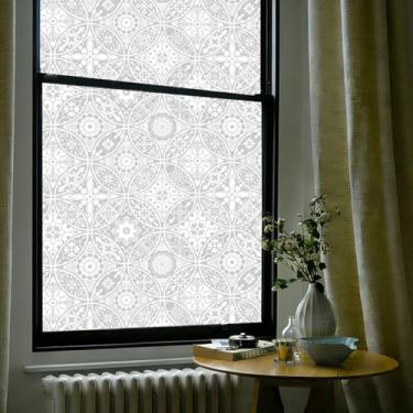 Imagem de OHTMERU Película decorativa de privacidade para janela de vitral, adesivo de vidro fosco com aderência estática, opaco, controle de calor, bloqueio UV, filme Boho para janela para porta da frente