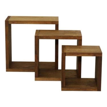 Imagem de Kit 3 Nichos De Madeira Mdf - 30X30X15 Cm - Marrom