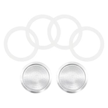 Imagem de HAKATOP Kit de peças de reposição de panela Moka: 2 filtros de aço inoxidável + 4 juntas de silicone, compatível com cafeteira expresso de 2, 3, 6 xícaras de fogão