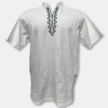 Imagem de Bata Indiana Masculina Algodão Gola de padre Bordado e botão - Sarat M