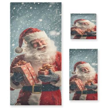 Imagem de STAYTOP Lindo Papai Noel segurando uma caixa de presente conjunto de toalhas 3 peças, toalhas de toque macio altamente absorvente de secagem rápida, 1 toalha de banho, 1 toalha de rosto, 1 toalha de