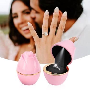 Imagem de Caixa de anel rosa caixa de anel de LED caixa de joias rosa para noivado casamento aniversário dia dos namorados presente de aniversário (rosa)