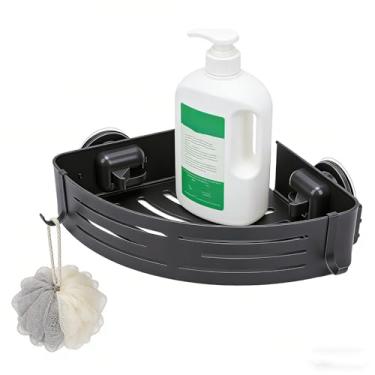 Imagem de AUNMAS Caddy de Chuveiro de Canto, Prateleira de Chuveiro Com Ventosa de 2 Camadas Com Ganchos Sem Perfuração Organizador de Banheiro para Cozinha (Camada Dupla com Barra de Toalha (Preto Prateado))