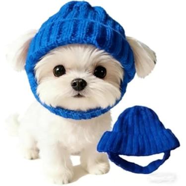 Imagem de Gorro de tricô para cães com abas de orelha, gorro quente para cães, chapéu de inverno, envoltório de malha para animais de estimação, aconchegante para animais de estimação, roupas de festa