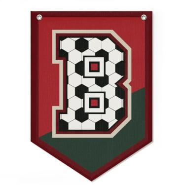 Imagem de Bandeira de futebol letra B, arte de parede, decoração de quarto de meninos, bandeira de galhardete com nome vintage para berçário, quarto infantil, sala de jogos, decoração de parede para berçário