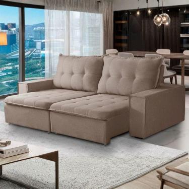 Imagem de Sofá Retrátil Reclinável Valentino 2,10m Linho - Shop Das Ca Linho Bege