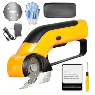 Imagem de ZFULVO Tesoura elétrica sem fio recarregável com 2 lâminas e bolsa de armazenamento, cortador de caixa de papelão rotativo potente de 3,7 V 2000 mAh para tapete de tecido, plástico, couro, cabo de