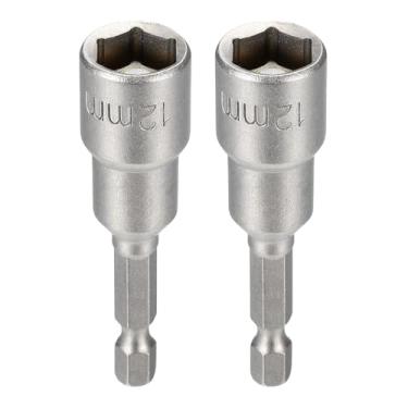 Imagem de HARFINGTON 2 peças de broca de chave de porca soquete métrico de 12 mm haste sextavada de 1/10.2 cm (65 mm), soquetes magnéticos de 6 pontos de troca rápida, conjuntos de parafusos de aço Cr-V para