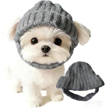 Imagem de Gorro de tricô para cães com abas de orelha, gorro quente para cães, chapéu de inverno, envoltório de malha para animais de estimação, aconchegante para animais de estimação, roupas de festa