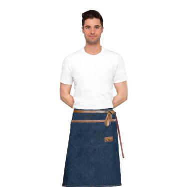 Imagem de Avental de Cintura Jeans e Couro Barista Chef Bartender 1un
