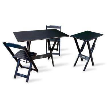 Imagem de Conjunto De Mesa Dobrável 1,10x70 Com 2 Cadeiras Com Mesa Aparador Pre Cor: Preto
