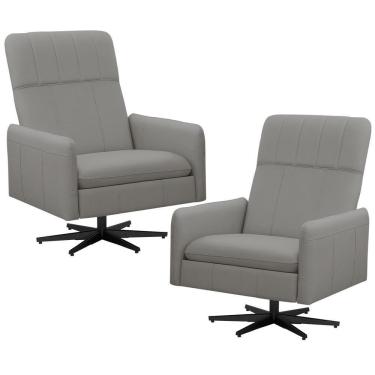 Imagem de Kit 2 Poltronas Decorativa Giratória Retrátil Reclinável Lutor L06 Couro Cinza Claro - Lyam Decor