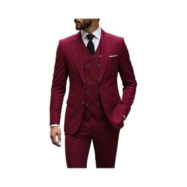 Imagem de Terno Slim Fit De 3 Peças Para Casamento Masculino: Jaqueta, Colete E 