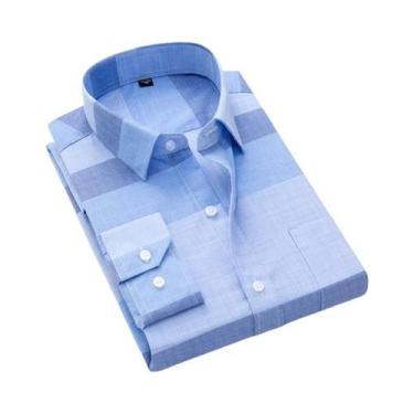 Imagem de Camisa Xadrez Masculina De Manga Longa Clássica Formal Casual Macia Co