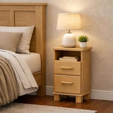 Imagem de Mesa Cabeceira Madeira Maciça Mesinha Quarto 2 Gavetas Boho